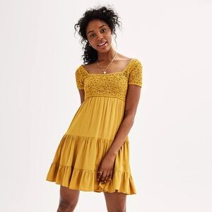 SO Crochet Trim Babydoll Tiered Dress